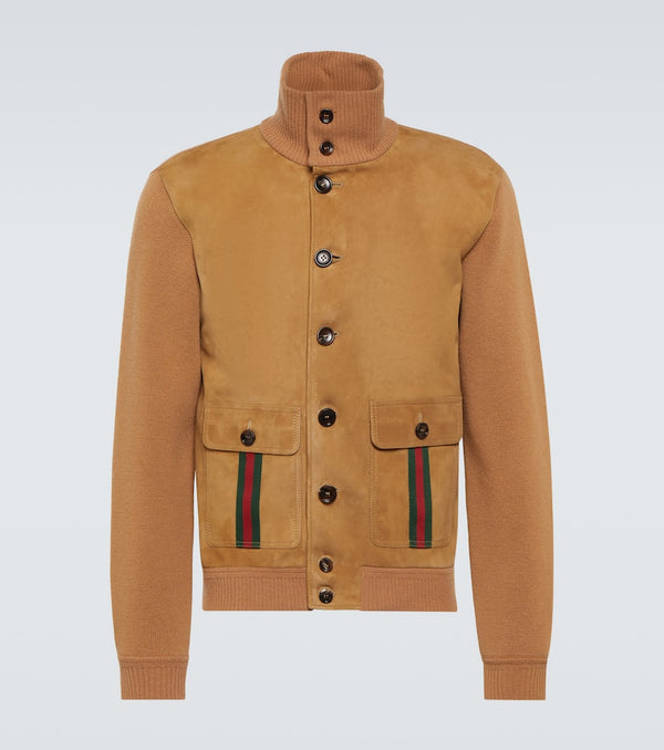 Gucci Web Stripe suede bomber jacket