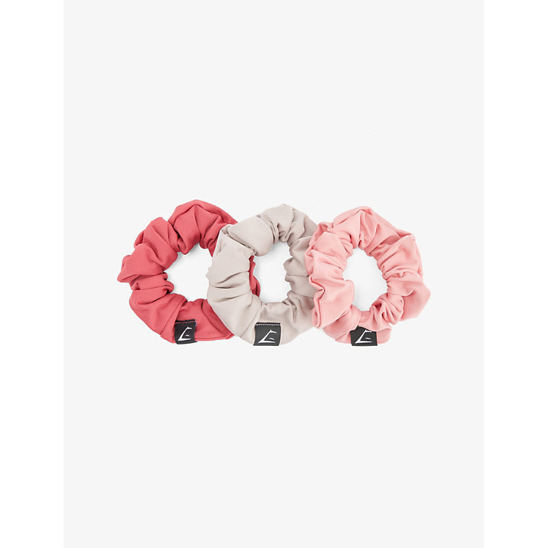 Womens Gymshark Brand-tab stretch recycled-polyester scrunchies pack of three