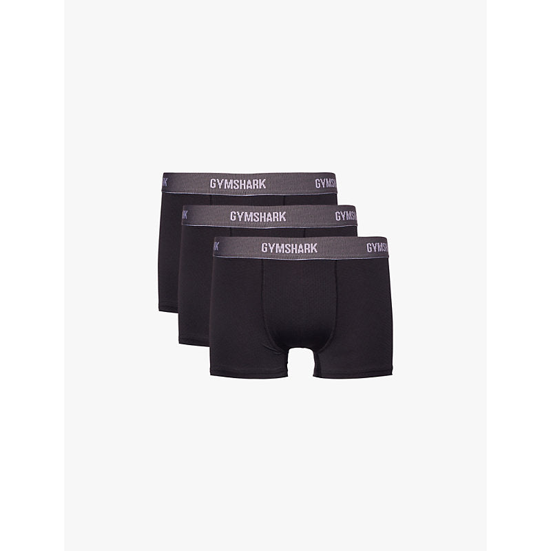 Mens Gymshark Pack of three Sports Tech logo-waistband stretch-recycled polyester boxers