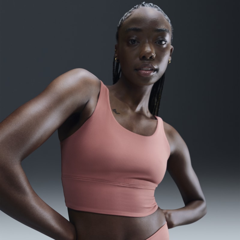 Bra deportivo de baja sujeción de talle largo con almohadillas para mujer Nike Zenvy Rib - Rosa