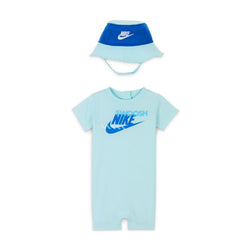 Conjunto de enterito y gorro tipo pescador para bebé (0 a 9 meses) Nike Sportswear PE - Azul