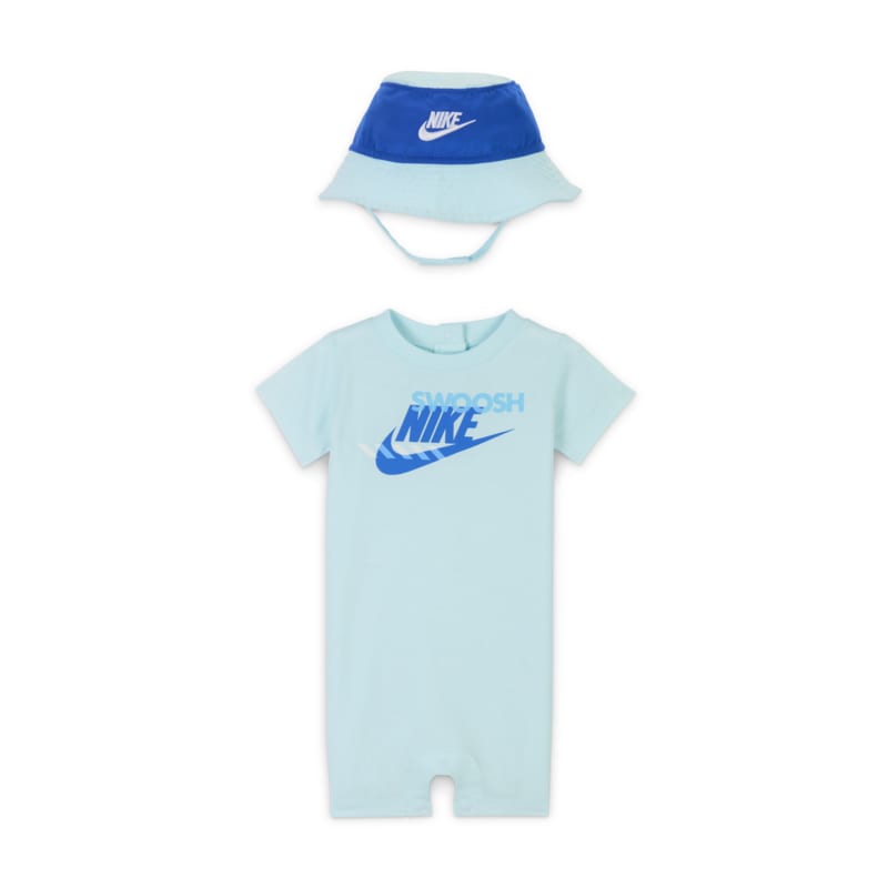 Conjunto de enterito y gorro tipo pescador para bebé (0 a 9 meses) Nike Sportswear PE - Azul