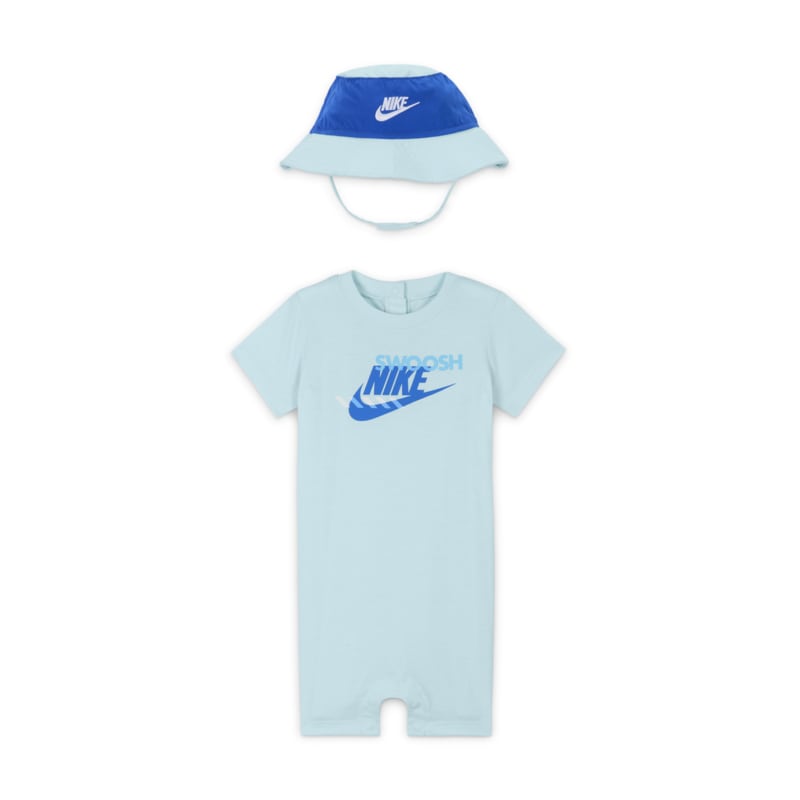 Conjunto de enterito y gorro tipo pescador para bebé (12 a 24 meses) Nike Sportswear PE - Azul