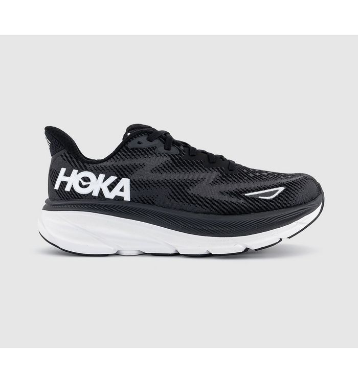 HOKA Womens Clifton 9 Trainers Black White F Mixed Material