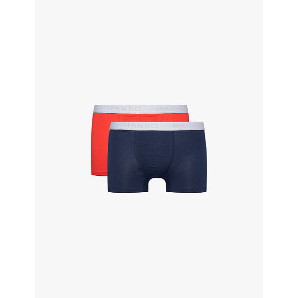 Mens Hanro Branded-waistband mid-rise pack of two stretch-cotton trunks