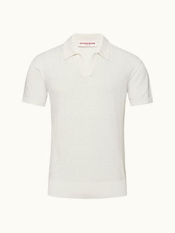 Horton Pique - White Sand Tailored Fit Silk-Cotton Polo Shirt