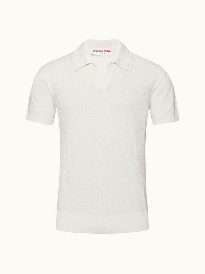 Horton Pique - White Sand Tailored Fit Silk-Cotton Polo Shirt