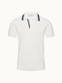 Horton - White Tailored Fit Boucle Stitch Polo Shirt