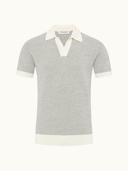 Horton - Marl Tailored Fit Contrast Texture Merino Polo Shirt In White Sand/Grey