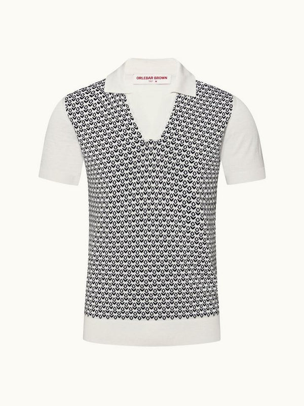 Horton - Night Iris/White Sand Jacquard Tailored Fit Knit Polo Shirt