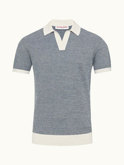 Horton - Contrast Cotton-Merino Polo Shirt Knitted In Italy in Dark Aquamarine/White Sand