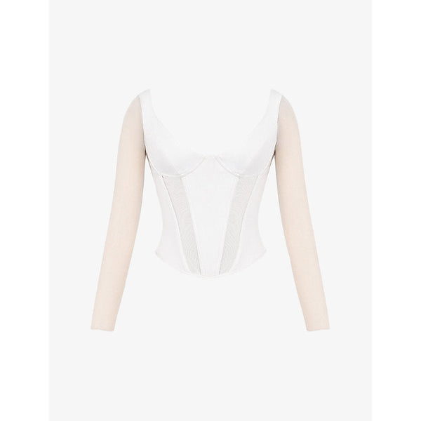 House Of Cb Araminta corseted woven and stretch-mesh top | LYBSTORE