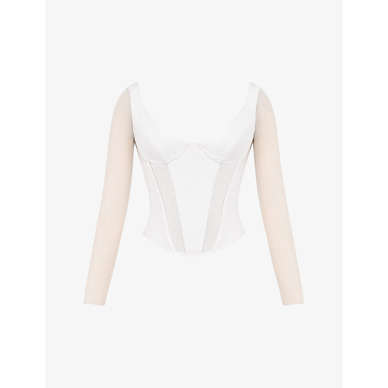 House Of Cb Araminta corseted woven and stretch-mesh top | LYBSTORE