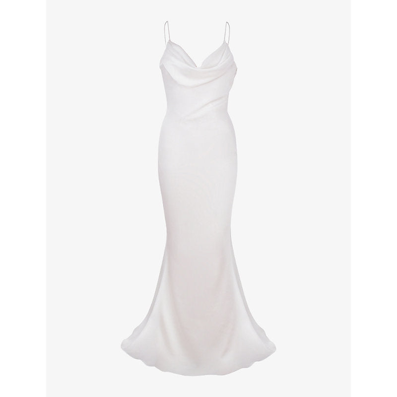 House Of Cb Aurelie cowl-neck satin-texture bridal gown | LYBSTORE