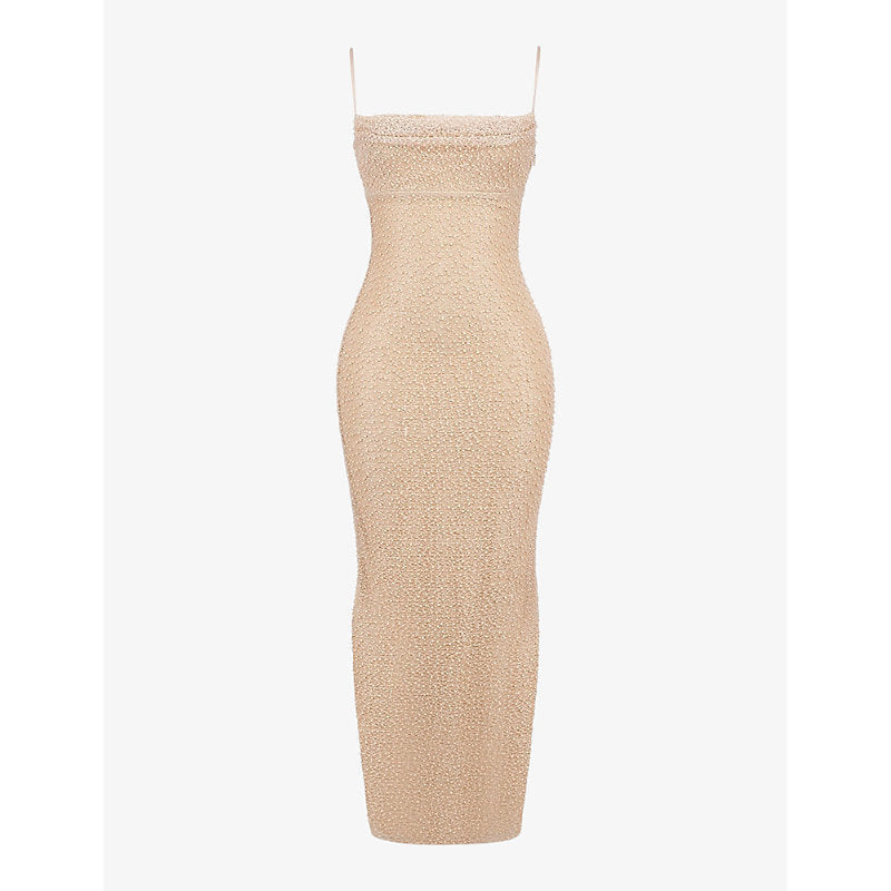 House Of Cb Calla bead-embellished mesh and satin maxi dress | LYBSTORE