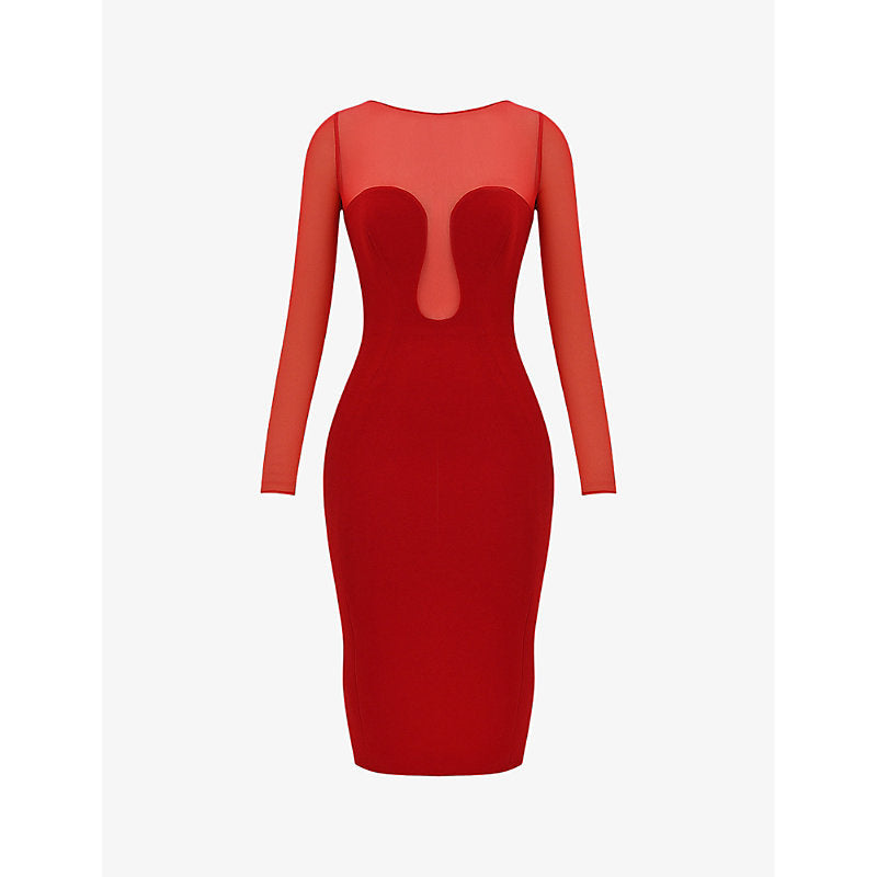 House Of Cb Darcy plunge-neck woven midi dress | LYBSTORE