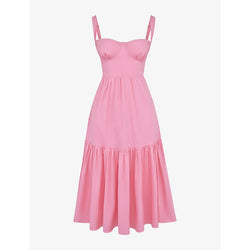 House Of Cb Elia sweetheart-neck tiered-skirt stretch-cotton midi dress | LYBSTORE