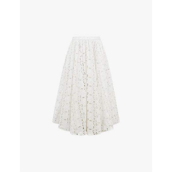 House Of Cb Francine broderie-anglaise high-rise cotton midi skirt | LYBSTORE