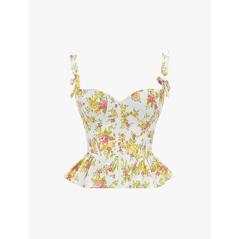 House Of Cb Gigou floral-print peplum corset cotton top | LYBSTORE