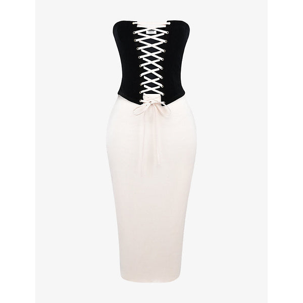 House Of Cb Jaina strapless corseted stretch-woven midi dress | LYBSTORE