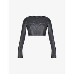 House Of Cb Lone zip-embellished cropped faux-leather top | LYBSTORE