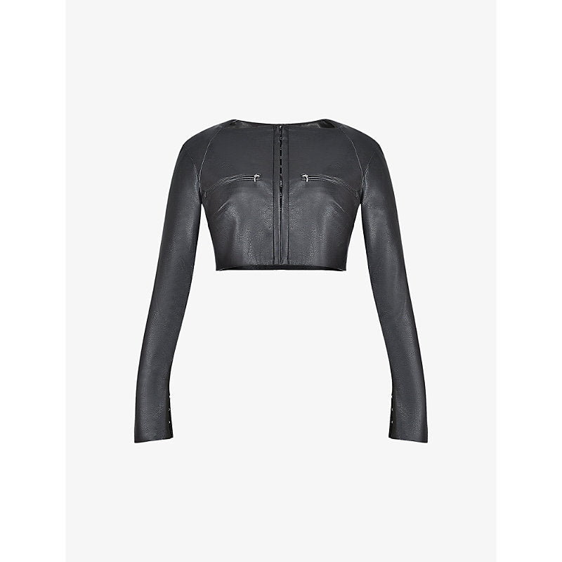 House Of Cb Lone zip-embellished cropped faux-leather top | LYBSTORE