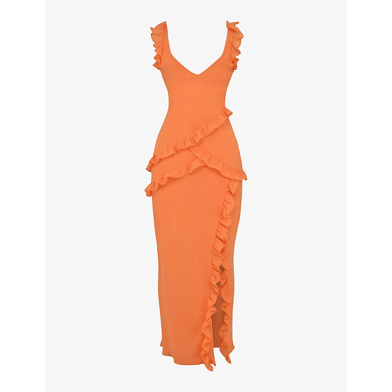 House Of Cb Pixie ruffled mesh maxi dress | LYBSTORE