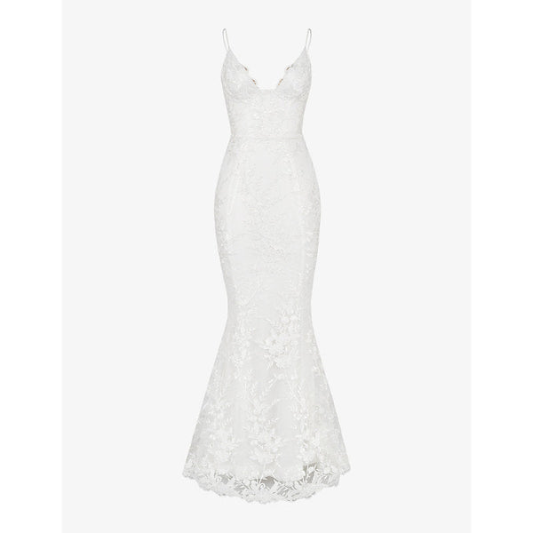 House Of Cb Solene scallop-trim floral-lace bridal gown | LYBSTORE