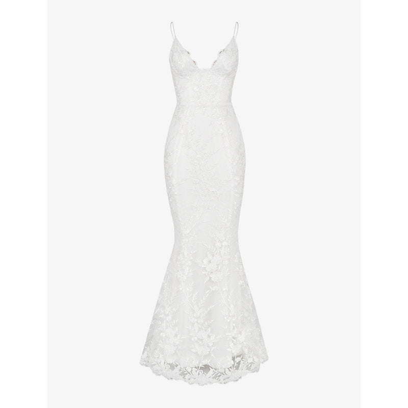 House Of Cb Solene scallop-trim floral-lace bridal gown | LYBSTORE