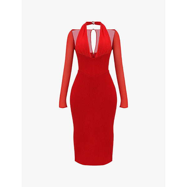 House Of Cb Yasmin plunge-neck woven midi dress | LYBSTORE