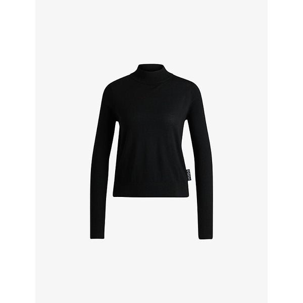 Hugo High-neck logo-tab wool jumper | LYBSTORE