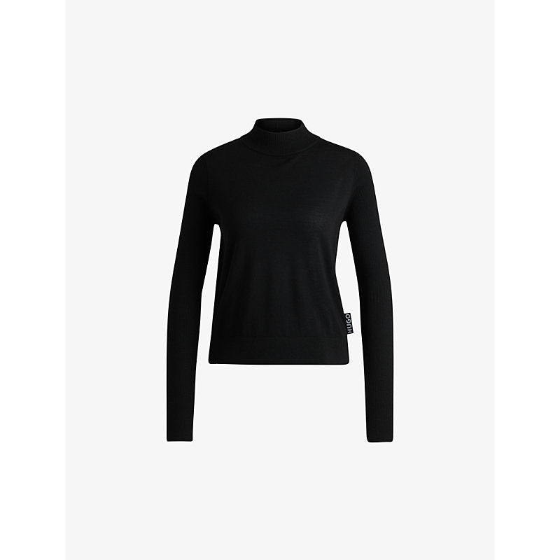 Hugo High-neck logo-tab wool jumper