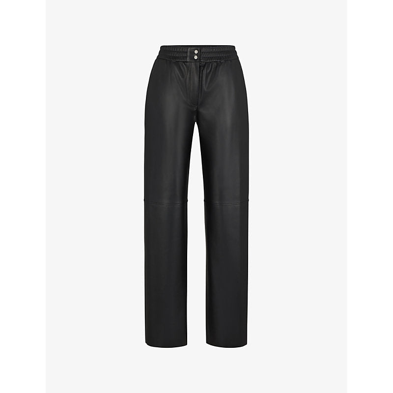 Womens Hugo High-rise elasticated-waist faux-leather trousers