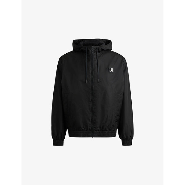 Mens Hugo Logo-badge zip-up hooded recycled-polyamide jacket