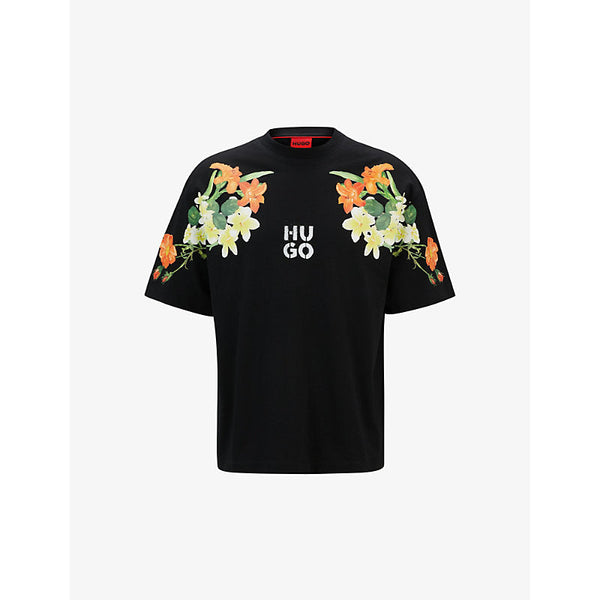 Mens Hugo Logo-embroidered floral-print short-sleeve cotton T-shirt