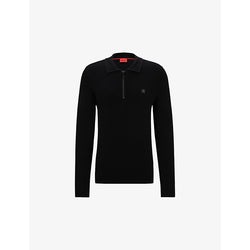 Mens Hugo Logo-embroidered zip-neck knitted jumper