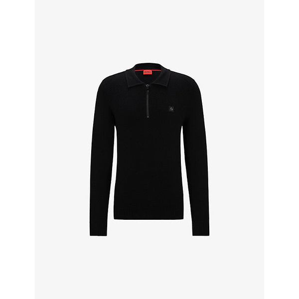 Mens Hugo Logo-embroidered zip-neck knitted jumper