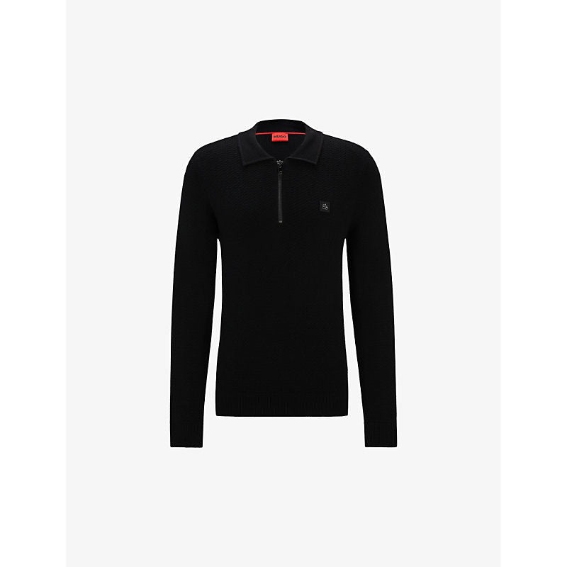 Mens Hugo Logo-embroidered zip-neck knitted jumper