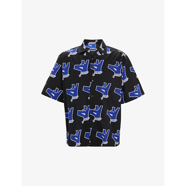 Mens Hugo Logo-print relaxed-fit short-sleeve cotton shirt