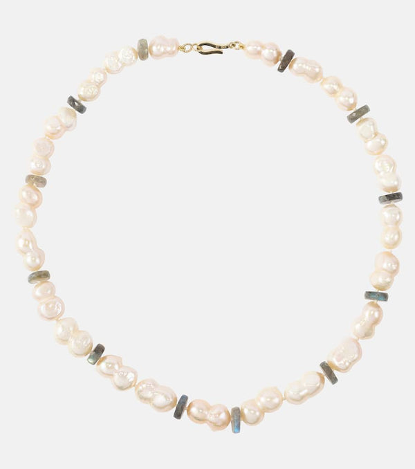 Ileana Makri 9kt gold pearl beaded necklace with labradorites