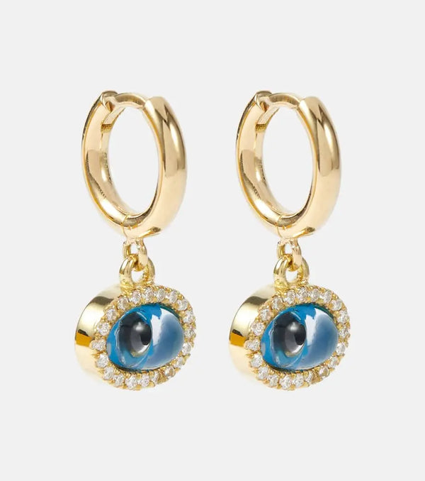 Ileana Makri Mini Oval Eye 18kt gold hoop earrings with diamonds | LYBSTORE