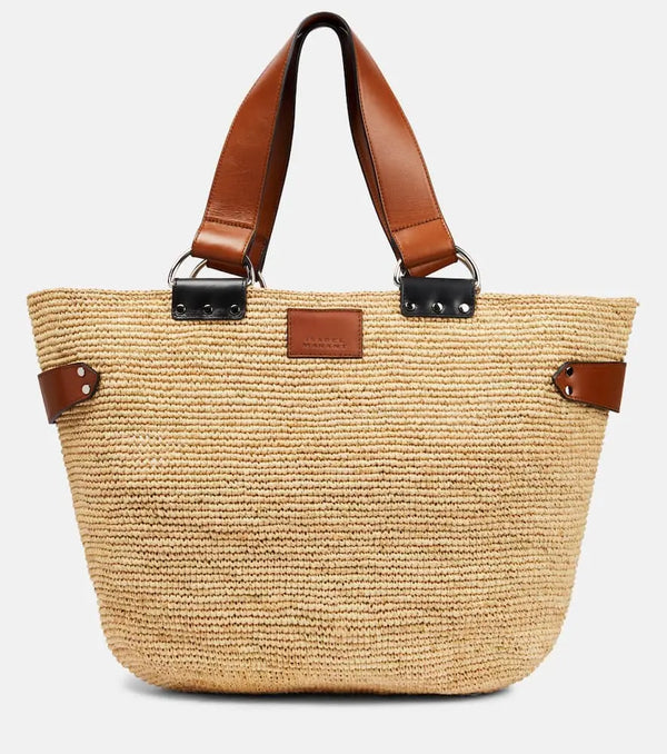 Isabel Marant Bahiba leather-trimmed raffia tote bag | LYBSTORE