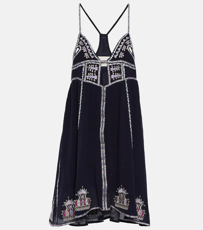 Isabel Marant Bretty embroidered cotton and silk minidress | LYBSTORE