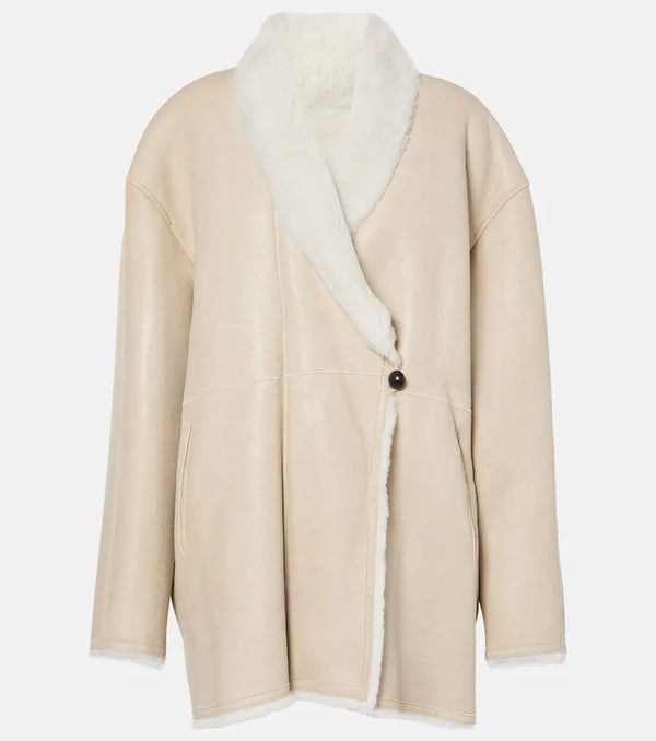 Isabel Marant Elanore shearling-trimmed leather coat | LYBSTORE