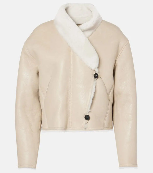 Isabel Marant Eriana shearling-trimmed leather jacket | LYBSTORE