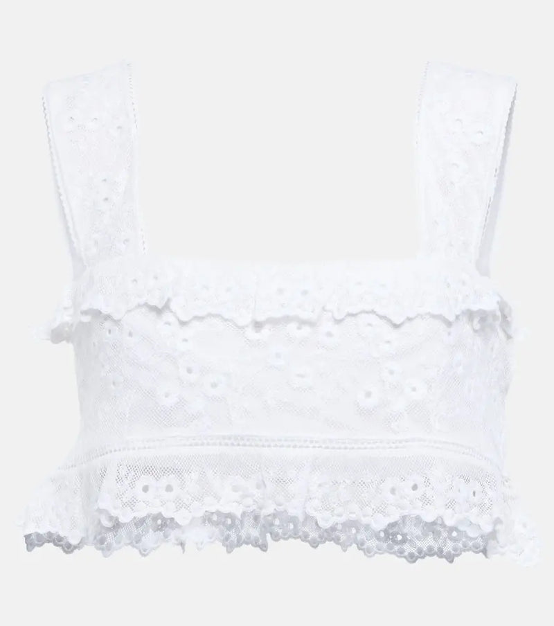 Isabel Marant Mecelia anglaise cotton and silk crop top | LYBSTORE