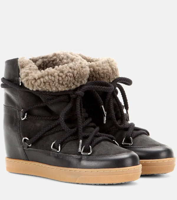 Isabel Marant Nowles shearling-trimmed leather ankle boots | LYBSTORE