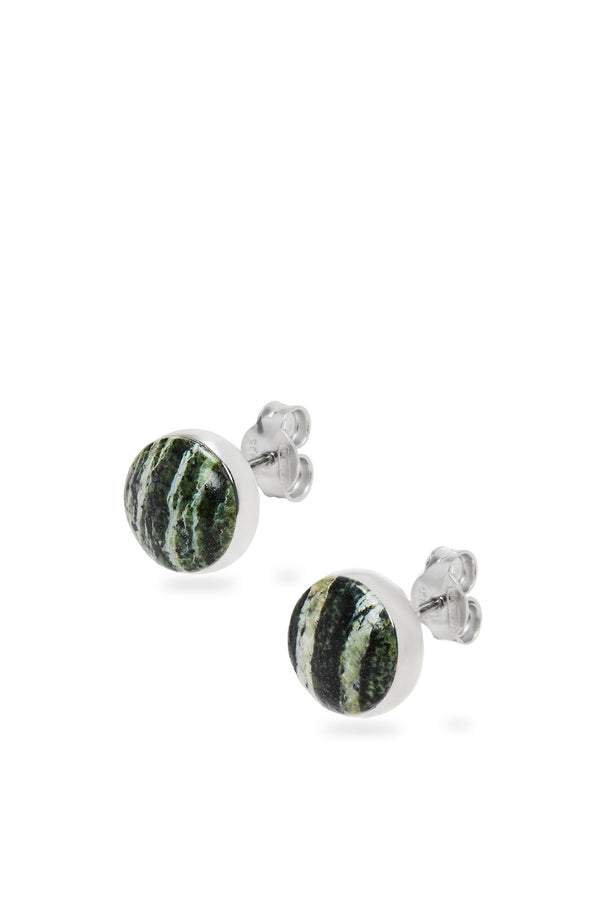 Anagram Pebble stud earrings in sterling silver and zebra jasper