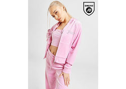 JUICY COUTURE Diamante Logo Velour Full Zip Hoodie Pink