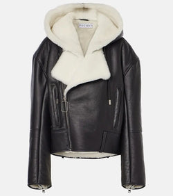 JW Anderson Hooded leather and shearling biker jacket